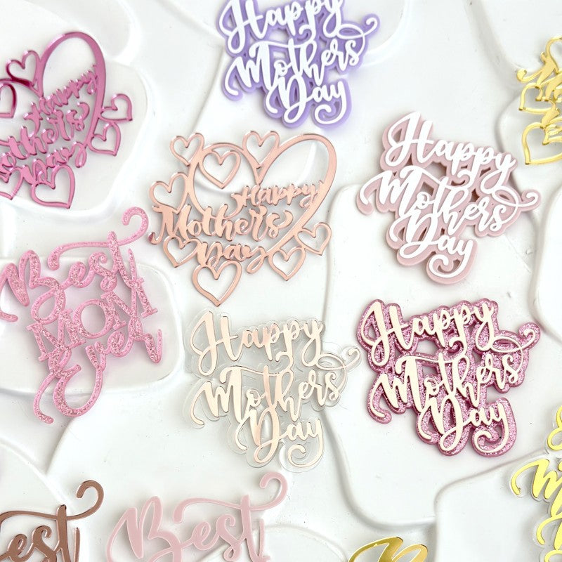 Wholesale 10PCS/PACK Mother's Day Happy Acrylic Cake Decoration
